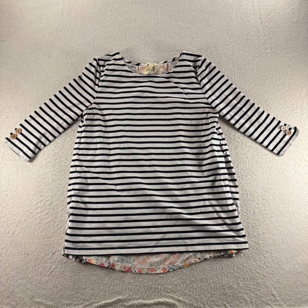 Matilda Jane Joanna Gaines Top Womens Small Navy Striped Floral Split Back S EXC